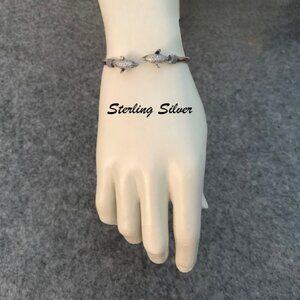 Vintage Sterling Silver .925 Engraved Dolphins Bracelet Cuff